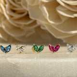 Cubic Zirconia Double Marquise Flat Back Stud in Solid 14k White Gold