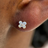 Beaded Diamond Four Petal Flower Flat Back Stud