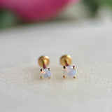 Pink Opal Cartilage Flat Back Stud in Solid 14k Yellow Gold