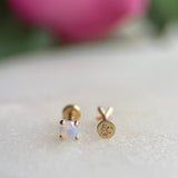Pink Opal Cartilage Flat Back Stud in Solid 14k Yellow Gold