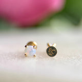 Pink Opal Cartilage Flat Back Stud in Solid 14k Yellow Gold