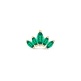 Marquise Cut 5-Petal Emerald Lotus Flat Back Stud in Solid 14k Yellow Gold