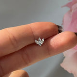 Engraved Lotus Marquise Cubic Zirconia Flat Back Stud