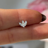 Engraved Lotus Marquise Cubic Zirconia Flat Back Stud