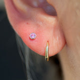 Round Pink Tourmaline Flat Back Stud Bezel Set in Solid 14k Yellow Gold
