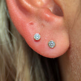 Floating Round Diamond Flat Back Stud Earrings Invisibly Set in Solid 14k Yellow Gold