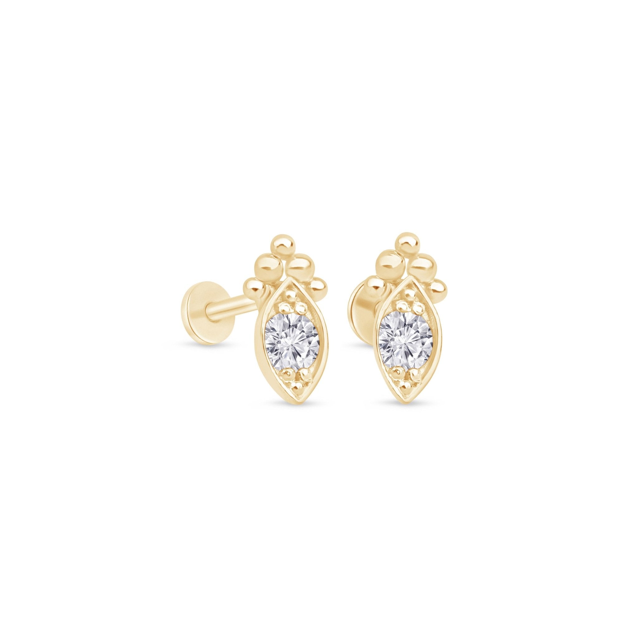 Marquise Shape Gold Flat Back Earring