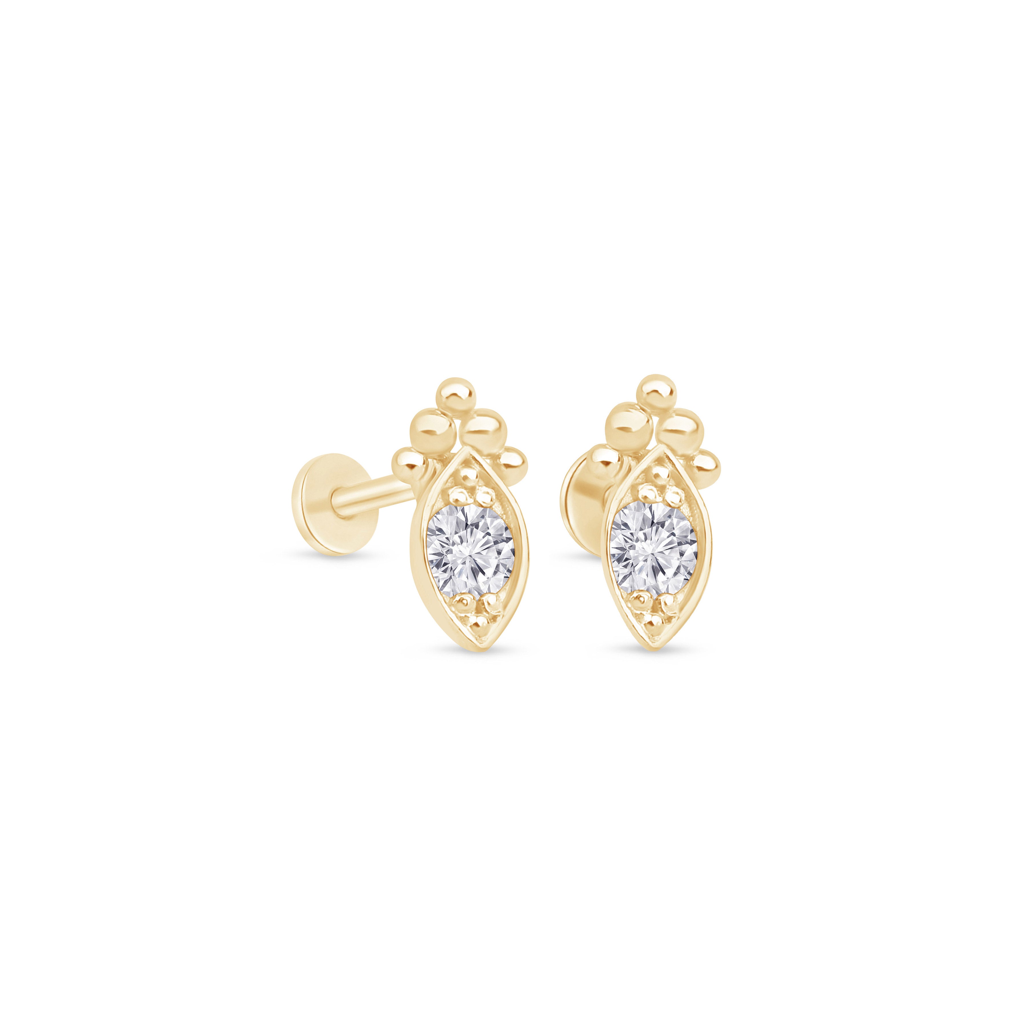 Marquise Shape Gold Flat Back Earring