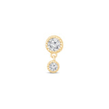 Double Diamond Drop Flat Back Stud in Solid 14k Yellow Gold