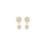 Double Diamond Drop Flat Back Stud in Solid 14k Yellow Gold