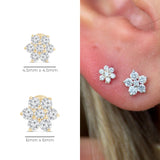 Seven Diamond Flower Flat Back Stud in Solid 14k Yellow Gold