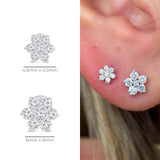 Seven Diamond Flower Flat Back Stud in Solid 14k White Gold