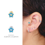 Blue Topaz Flower Flat Back Stud in Solid 14k Yellow Gold