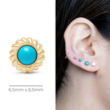 Turquoise Flat Back Stud in Braided Bezel Set Solid  Gold