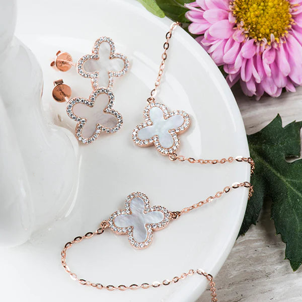 Four Petal Diamond Pave Flower Necklace