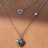 Diamond Heart Station Necklace in Solid 14k Rose Gold