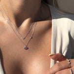 White Gold Bubble Heart Diamond Station Necklace