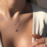 White Gold Bubble Heart Diamond Station Necklace