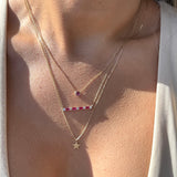 Alternating Emerald Cut Ruby and Round White Sapphire Bar Necklace