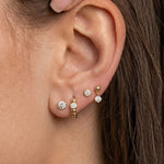 Diamond Beaded Huggie Hoop in Solid 14k Yellow Gold