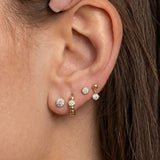 Diamond Beaded Huggie Hoop in Solid 14k Yellow Gold