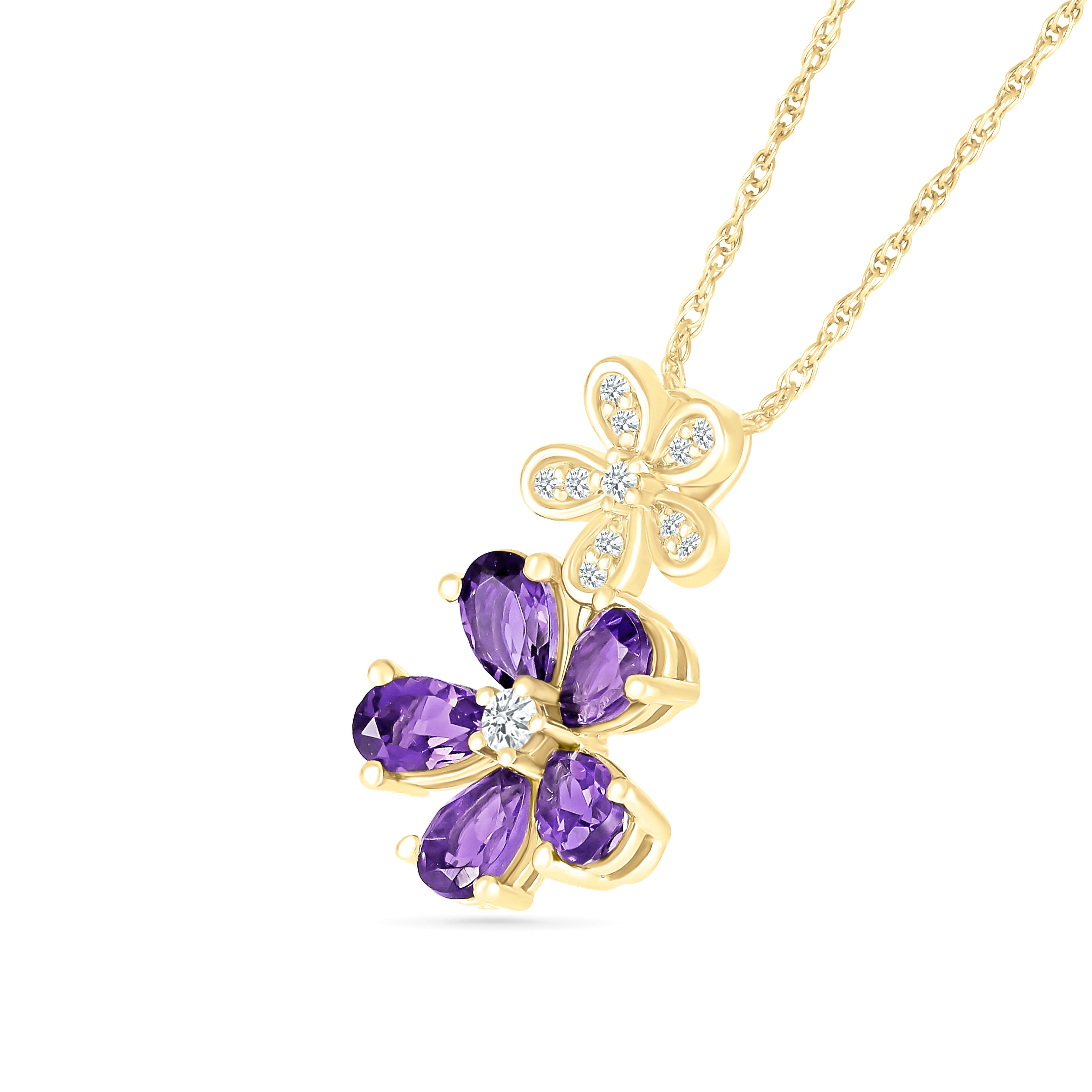 Double Flower Drop Pendant in Amethyst and White Sapphire Necklaces Estella Collection #product_description# 32733 10k Amethyst Birthstone #tag4# #tag5# #tag6# #tag7# #tag8# #tag9# #tag10#