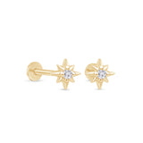 Tiny Starburst 14k Gold Flat Back Earring