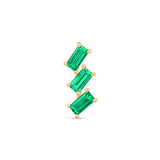 Baguette Cascade Emerald Flat Back Stud in Solid 14k Yellow Gold