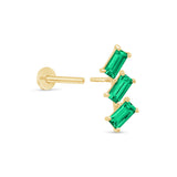 Baguette Cascade Emerald Flat Back Stud in Solid 14k Yellow Gold