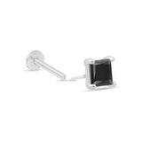 Black Onyx Princess Cut Flat Back Stud in Solid 14k White Gold
