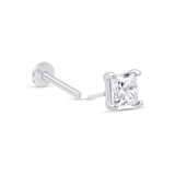Gemstone Princess Cut Flat Back Stud in Solid 14k White Gold