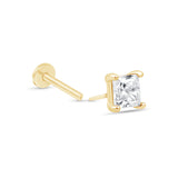 Cubic Zirconia Princess Cut Flat Back Stud in Solid 14k Yellow Gold