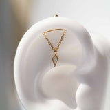 Bezel Set Drape Threaded Flat Back Stud in Solid 14k Yellow Gold