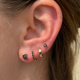 Black Onyx Princess Cut Flat Back Stud Earrings in Solid 14k White Gold
