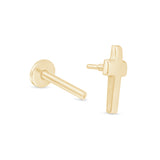 Solid 14k Yellow Gold Cross Flat Back Stud Earring
