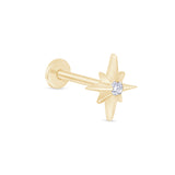 Solid 14k Yellow Gold CZ Starburst Stud Earring