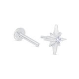 Solid 14k White Gold CZ Starburst Stud Earring