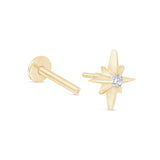 Solid 14k Yellow Gold CZ Starburst Stud Earring