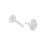 Solid 14k White Gold Diamond Cut Disc Flat Back Stud Earring