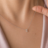 White Gold Diamond Initial Charm Necklace