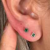 Princess Cut Emerald Flat Back Earring in Bezel Set Solid 14k Gold