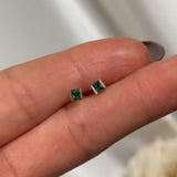 Princess Cut Emerald Flat Back Earring in Bezel Set Solid  Gold