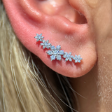 Five Flower Diamond Garland Flat Back Stud in Solid 14k Yellow Gold