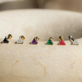 Triangle Cut Black Onyx Flat Back Stud in Solid 14k Yellow Gold