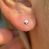 Natural Diamond Flat Back Stud Bezel Set in Solid 14k Yellow Gold