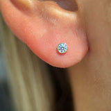 Natural Diamond Flat Back Stud Bezel Set in Solid 14k Yellow Gold