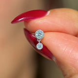 Double Diamond Drop Flat Back Stud Earrings in Solid 14k White Gold