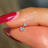 Diamond Heart Cupid's Arrow Flat Back Stud Earrings in Solid 14k White Gold