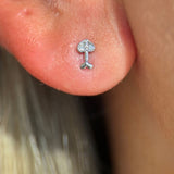 Diamond Heart Cupid's Arrow Flat Back Stud Earrings in Solid 14k White Gold