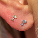 Diamond Heart Cupid's Arrow Flat Back Stud Earrings in Solid 14k White Gold
